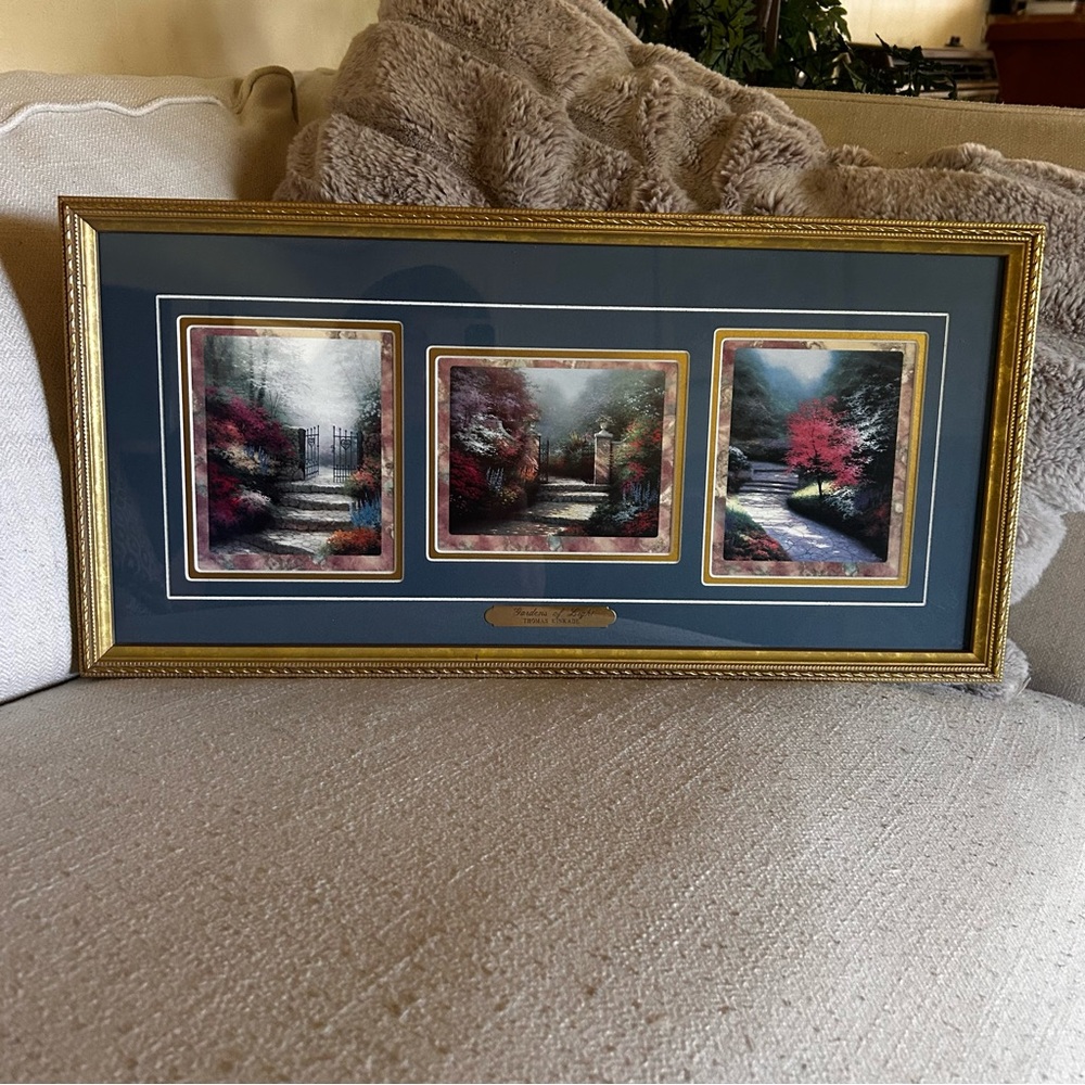 Thomas Kinkade 1995 Gardens of Light Trio COA Gold Framed Limited Edition Print